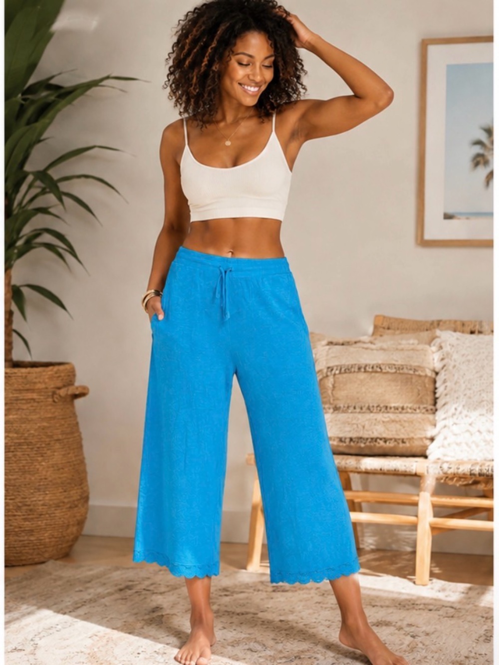 ARIANNE lingerie womans Blue straight leg Longe pants leaf print Blue Size M